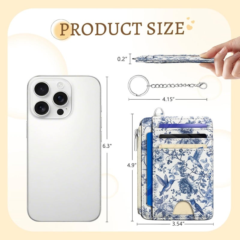 Kelvoris Bird Flowers Credit Card Holder Small Wallet Women, Slim RFID Blocking Wallet Woman Keychain with Zipper Coin Pocket, Front Pocket Thin Travel Card Case Organizer with ID Window Ladies Gifts - Image 5